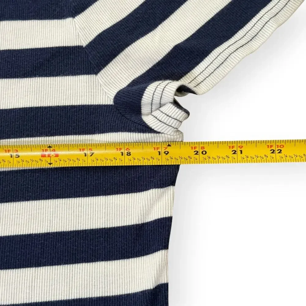 J. Crew Fine-Rib Fitted Navy White Striped Boatneck T-Shirt 2X Nautical BY387